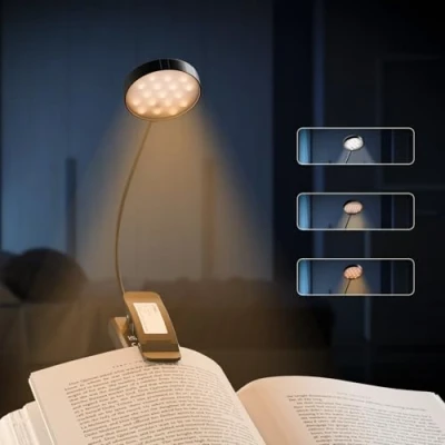 Image of LQWELL® Rechargeable Book Light for Reading in Bed, Clip on Bookmark Eye Caring 3 Color Temperatures &amp; Stepless Dimming, Long Lasting 360 Flexible Lights Lovers
