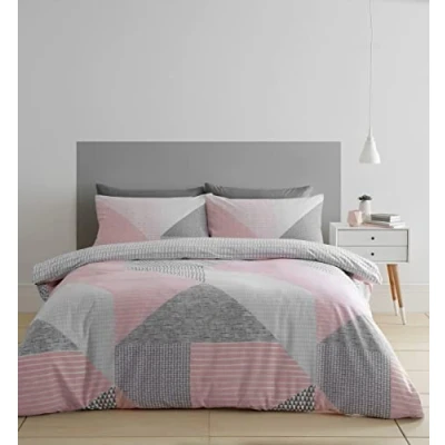 Image of Catherine Lansfield Larsson Geo Double Duvet Set Pink
