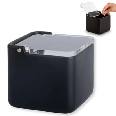 Image of KOOK TIME Kitchen Salt Pot Ceramic Box with Clear Acrylic Lid, Perfect for Coarse and Fine Salt. Colour: Black, 11.2 x cm.