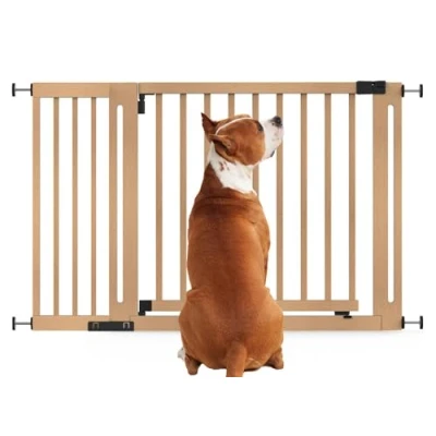 Image of Bettacare Wooden Elegance Dog Gate, Natural, 125cm 133cm, Pressure Fit Safety 73cm Extra Wide Doorway, Gate for Puppy, and Pet, Stylish Design Easy Installation