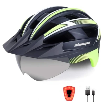 Image of Shinmax Bike Helmet,Bicycle Helmet with USB Rechargeable LED Light CE Certified Adult Cycling Adjustable Size Detachable Visor &amp; Removable Magnetic Goggles for Men Women Road Helmet（NR 032）