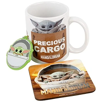 Image of Star Wars: The Mandalorian Mug Gift Set (The Child Design) 11oz Ceramic Coffee Mug, Coaster &amp; Keyring in Presentation Box, Gifts for Men, Women and Kids Official Merchandise