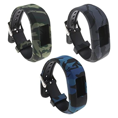 Image of eMagTech 3pcs Small Size Replacement Strap with Secure Metal Buckle 145mm Silicone Blue? Grey Green Compatible Garmin Vivofit jr / jr2 Activity Tracker