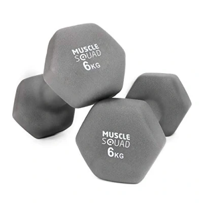 Image of MuscleSquad Fixed Weight Neoprene Dumbbells 6kg For Toning, Strength and Muscle Training Home Or Gym Use Free Exercise Chart Included (6)