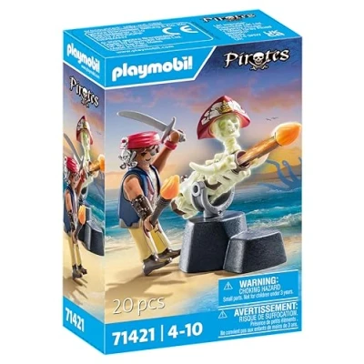 Image of Playmobil 71421 Pirates: pirate vs. Deeper Cannon Master, fantasy world, fun imaginative role play, playsets suitable for children ages 4+