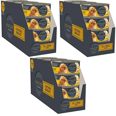 Image of Encore 100% Natural Dog Food Tin 156g, Chicken Breast with Rice, Pack of 12 x 3 (36 Tins Total) Bundle