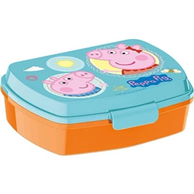 Image of Peppa, George Children Sandwich Lunch Snack Box Kids School Includes Half Size 12pcs Pencil Set
