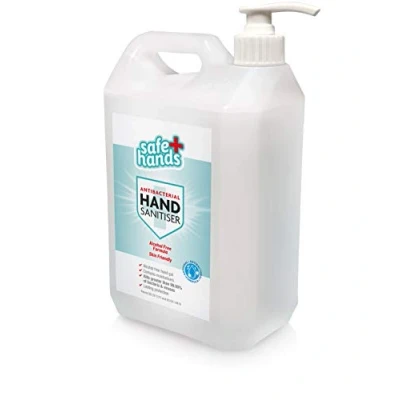 Image of Safe Hands Hand Sanitiser Gel Alcohol Free 5 litre With Dispenser Pump Antibacterial &amp; Antiviral Non Sanitizer Fully Certified Contains Moisturisers