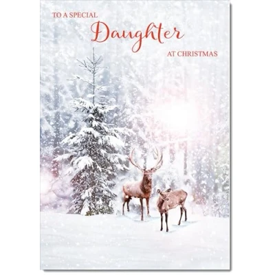 Image of doodlecards Daughter Christmas Card Deers in Forest Medium Size for with Plain Envelope