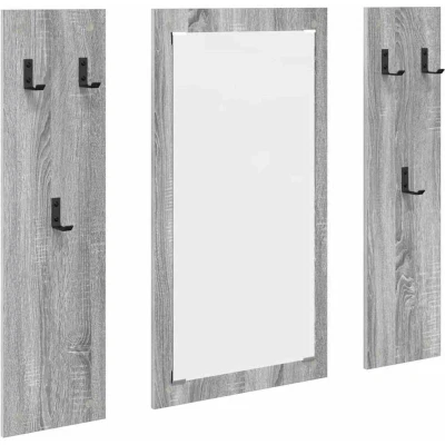 Image of vidaXL Wall mounted Coat Rack with Storage Mirror Grey sonoma Engineered wood