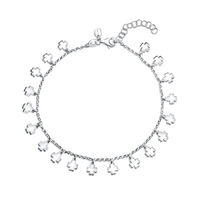 Image of Amberta Women 925 Sterling Silver Anklet with Charms: Ankle Bracelet Clovers 22 + 3 cm