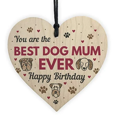 Image of RED OCEAN Funny Mum Birthday Gift Card Wooden Heart Best Dog Gifts Humour