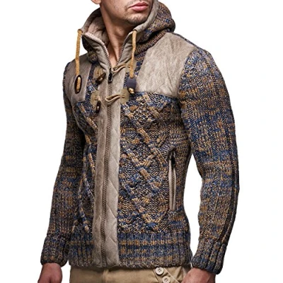 Image of Leif Nelson Men Cardigan Jacket Hood LN 20525 Brown XXX Large
