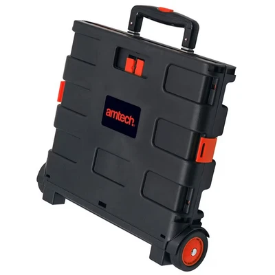 Image of Amtech Folding Shopping Trolley on Wheels, Easy to Assemble, Collapsible for Transport in Car Boot, Great Tools, Groceries, and Heavy Loads, Lightweight, Sturdy (25kg Capacity)