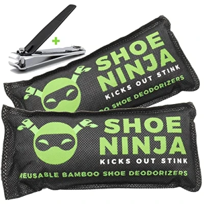 Image of Shoe Deodorizer, Bamboo Charcoal Odour Eliminator Bags, Foot Deodorant Inserts 2 Pack of Fresheners with Nail Clippers