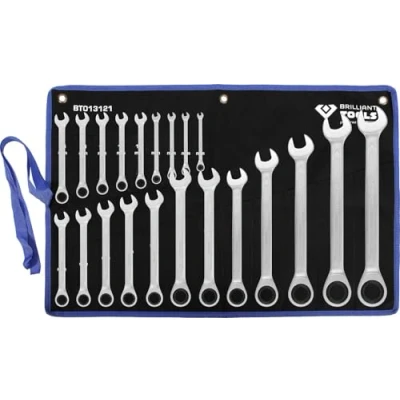 Image of BRILLIANT TOOLS BT013121 Ratchet Ring Spanner Set, 21 Pieces, 6 32 mm [Powered by KS Tools]
