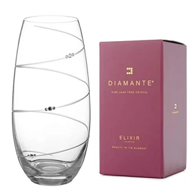 Image of DIAMANTE Swarovski Barrel Vase &#039;Toast Swirl&#039; Hand Cut Crystal with Crystals 25cm (1043.325)