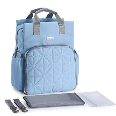 Image of SONARIN Waterproof Multifunction Baby Nappy Changing Backpack with Mat,Stroller Strap,Laptop Shockproof Bag,Diaper Bag Bottle Insulated Bags,Large Capacity,Machine Washable(Blue)