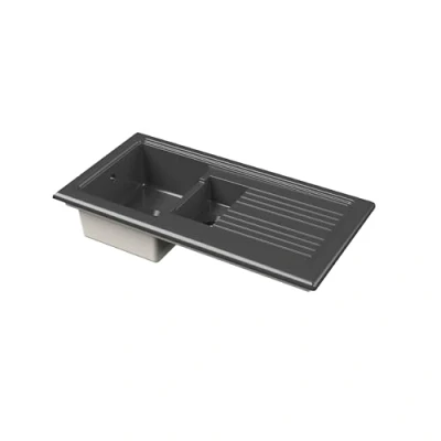 Image of Balterley Fireclay Ceramic 1.5 Bowl Kitchen Sink &amp; Grooved Drainer 1010mm Soft Black