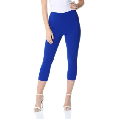 Image of Roman Originals Cropped Trousers for Women UK Ladies Capri Leggings Summer Pants Short Crop Stretch 3/4 Length Three Quarter Pedal Pusher Clothes Elasticated Bengaline Cut Off Royal Blue Size 14