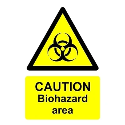 Image of Caution biohazard area safety sign 1mm flexible Plastic (300mm x 200mm)