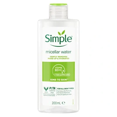 Image of Simple Kind to Skin Cleansing Water Micellar 90% hydration boost facial cleanser and makeup remover, 200ml