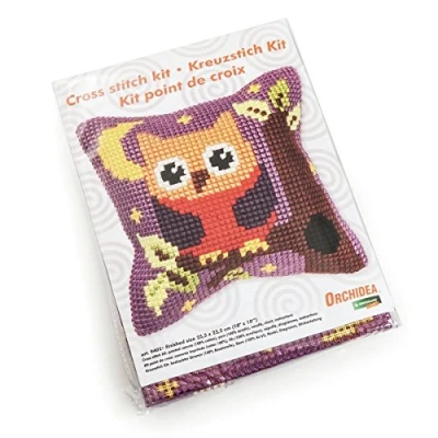 Image of Orchidea Owl on Branch Cushion Front Chunky Cross Stitch Kit