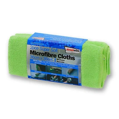 Image of Streetwize Premium Microfibre Glass Cleaning Cloth&#039;s Pack of 2 Ideal For Cleaning: Windows, Tiles, Bodywork and In Vehicles