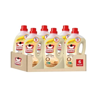 Image of Omino Bianco Liquid Washing Machine, 240 Washes, Respects Colours and Fabrics, Fresh Perfume with Heart of Marseille Essence, 2000 ml x 6 Packs