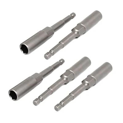 Image of sourcingmap 102mm Length 7mm Hex Shank 10mm Hexagonal Deep Socket Nut Driver Bit Gray 5pcs