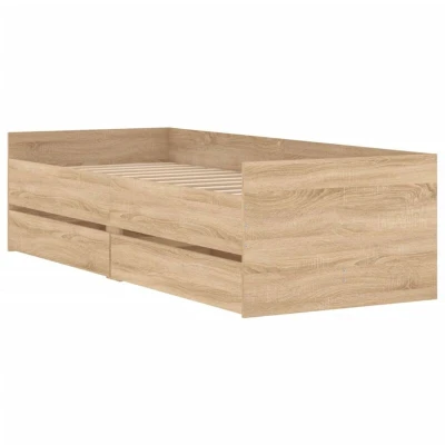 Image of vidaXL Small Single Sonoma Oak Bed Frame with Storage Drawers 75x190 cm Engineered Wood Bedroom Furniture Plywood Slats