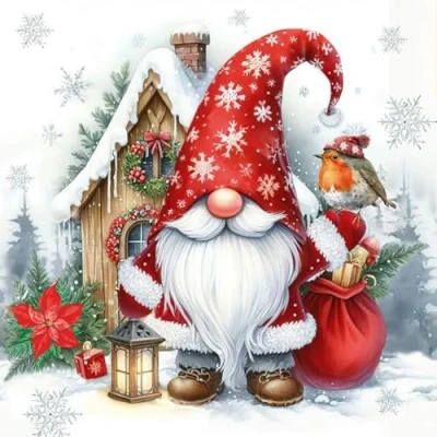 Image of 20 Napkins Christmas Gnome Edik Table Decoration Paper with Motif for Winter Tomte. Also Decoupage and 33 x cm