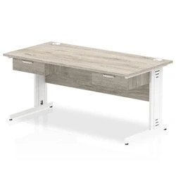 Image of Impulse 1600x800 Desk Grey Oak/White Cable Managed 2x1 Dr Fixed Peds