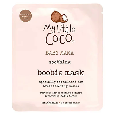Image of My Little Coco BABY MAMA Soothing Boobie Mask, 42ml 2 Hydrating Masks with Coconut Oil &amp; Rosehip for Nourished Skin Dermatologically Tested, Vegan, Pregnancy Safe, Ideal Sensitive