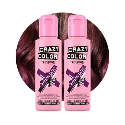 Image of Crazy Color Vibrant Aubergine Semi Permanent Duo Hair Dye. Highly Pigmented Wine Purple Conditioning &amp; Oil Nourishing Vegan Formula No Bleach or Ammonia 200ml
