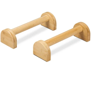 Image of Relaxdays 2X Push up Grip, Bamboo Parallettes, Calisthenics, Equipment, Handstand Support, HWD: 10 x 12 36 cm, Natural