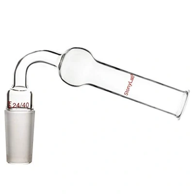 Image of stonylab Glass 75 Degrees Drying Tube, Borosilicate Bent Tube Adapter with Inner 24/40 Standard Taper Joint for Organic Synthesis Chemistry Laboratory Lab Supply, Angled at Degree
