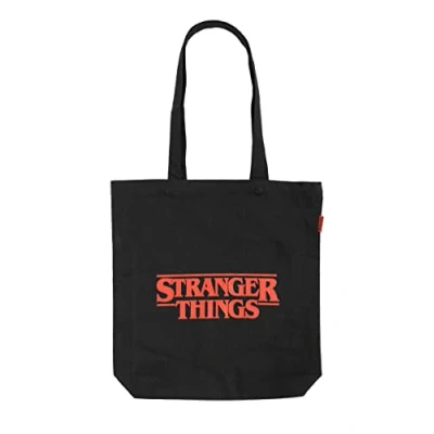 Image of Grupo Erik Stranger Things Logo Black Cotton Tote Bag Shopping 14x15x4 inches 37x39x10 cm Canvas Gift Merchandise Eco Friendly Gifts