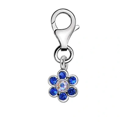 Image of Quiges Blue Cubic Zirconia Flower Clip On Charm Pendant Silver Plated Women&#039;s Jewellery