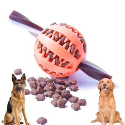Image of MZQSIY Dog Treat Dispenser Ball Toy Interactive Toys for Boredom Teeth Cleaning Chew Rubber Puppy Small Dogs (Large 7cm/2.75in, Orange)
