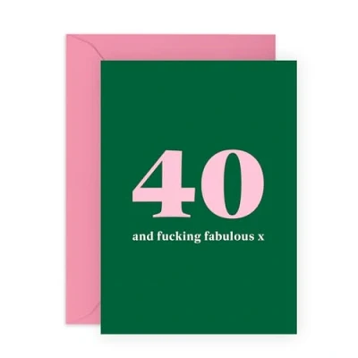 Image of Central 23 40th Birthday Card Forty And F*cking Fabulous Happy Age 40 Fortieth Bday Gifts For Men Women Green Minimal Modern Design Comes With Fun Stickers