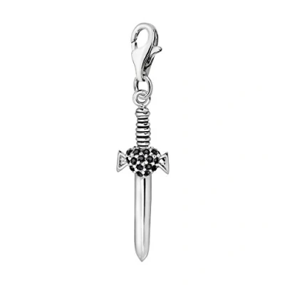 Image of Quiges 3D Sword Clip On Charm Pendant with Black Cubic Zirconia Silver Plated Women&#039;s Jewellery