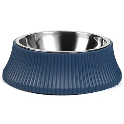 Image of Belle Vous Blue Stainless Steel Dog Food Bowl 300ml/10oz Raised Feeding Non Slip &amp; Spill Pet Feeder/Water for Small Large Cats/Dogs