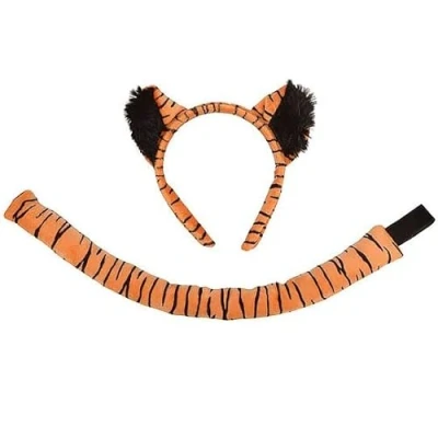 Image of jokeshop Tiger Set (Ears &amp; Tail) Adults Jungle Animal Headband Accessory World Book Day Fancy Dress
