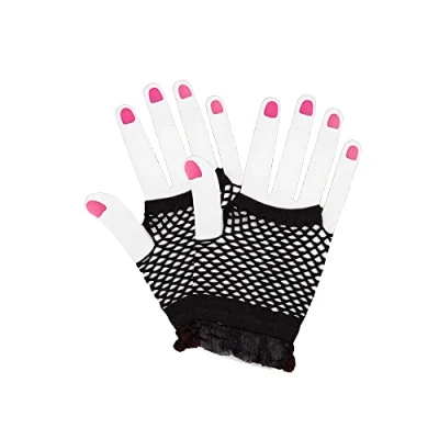 Image of Wicked Costumes Adult 80&#039;s Black Fingerless Gloves With Lace Trim Fancy Dress Accessory