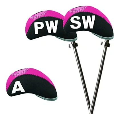 Image of 10 Pcs Golf Club Iron Head Covers Protector Headcover with window Set in Pink