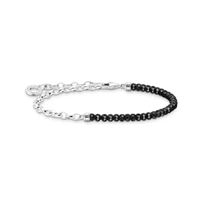 Image of Thomas Sabo A2100 130 11 Charm Bracelet with Black Onyx Beads in 925 Sterling Silver