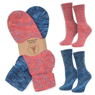 Image of MOUNTREX® Alpaca socks, wool socks for men and women, winter warm house thermal thin, cuddly 2 pairs, pink/blue, 35 38