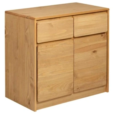 Image of vidaXL SAUDA Sideboard Solid Pine Wood Buffet Storage Cabinet with 2 Drawers, Doors for Living Room, Bedroom, Hallway Oak 80x43x75.5 cm