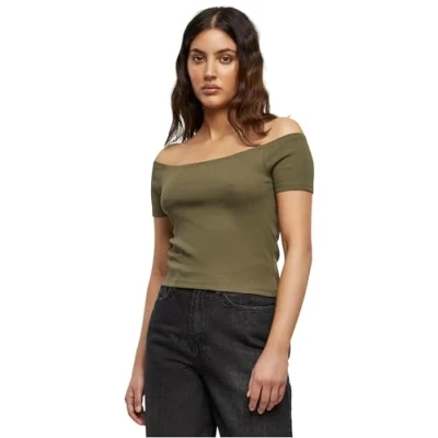 Image of Urban Classics OFF Shoulder Basic Tshirt, Women&#039;s, Size: Large, Olive